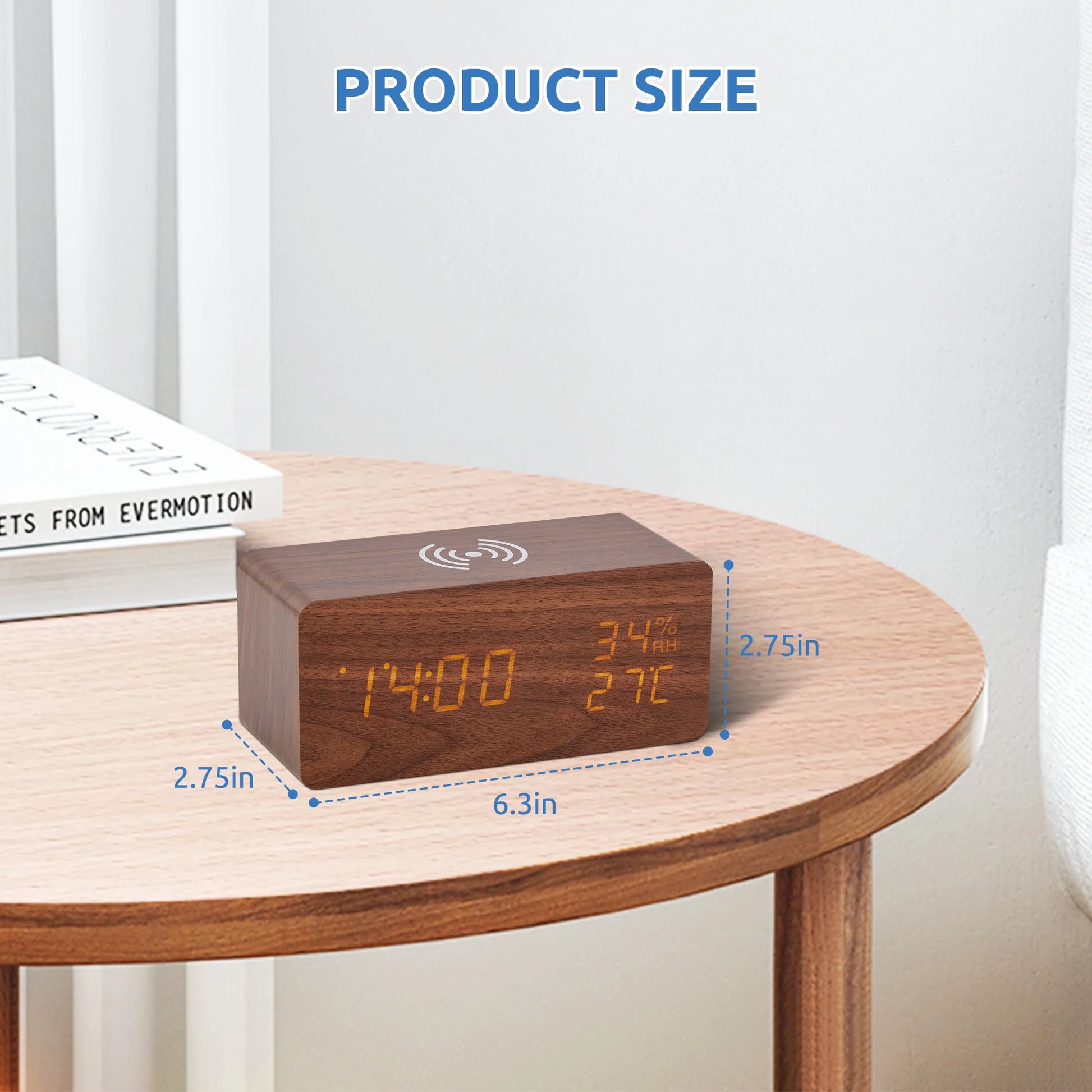 Wooden Digital Alarm Clock with Wireless Charging Stylish LED Display for Bedrooms Adjustable Brightness and Voice Control Alarm Clock Perfect for Desks-Brown