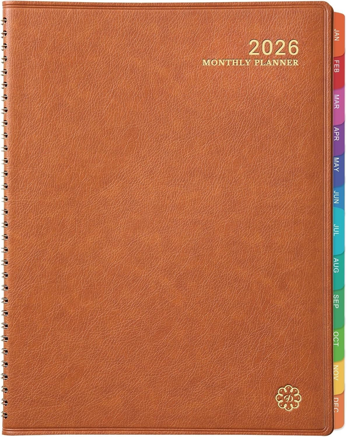 Monthly Planner 2026 Twin-Wire Organizer Leather Cover 12 Month Planner, Brown