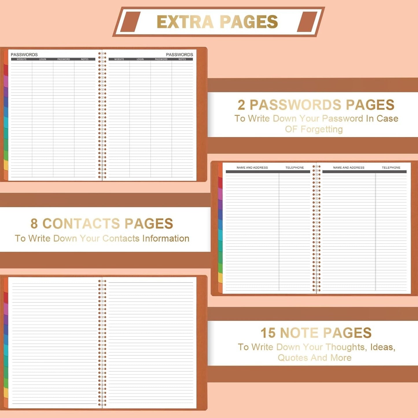 Monthly Planner 2026 Twin-Wire Organizer Leather Cover 12 Month Planner, Brown